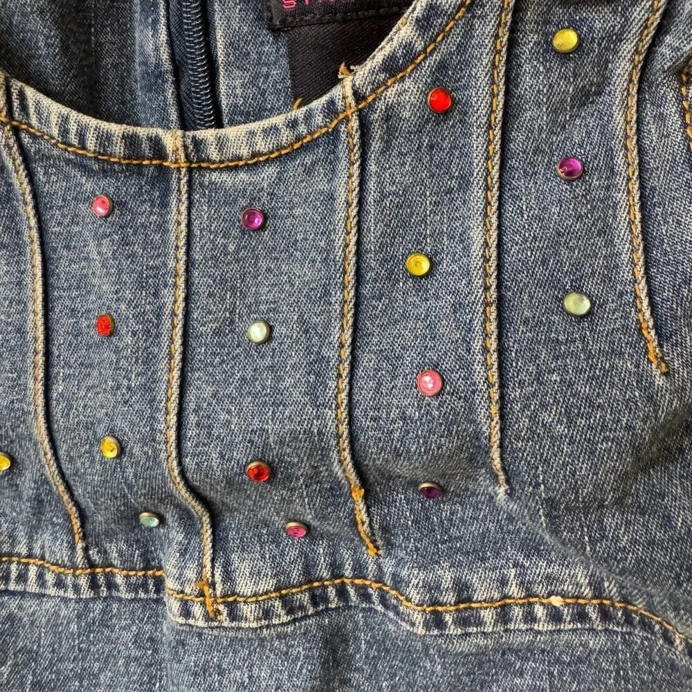 Childrens Place Denim Jean Dress Girls 4T Blue Sleeveless Casual Embellished Gem - Picture 4 of 7